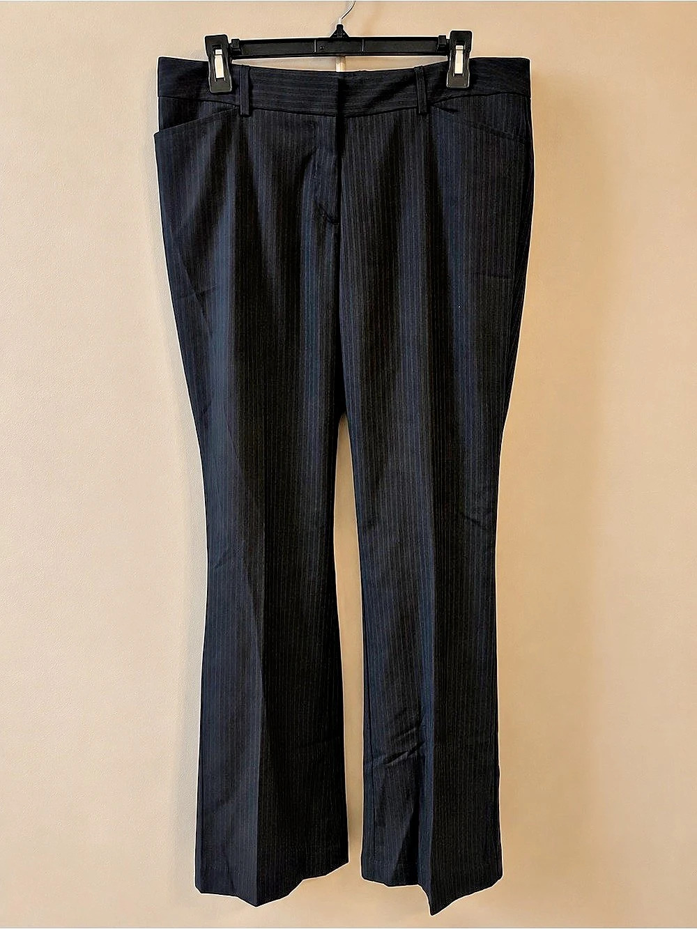 Worthington Modern Fit Trouser Leg Pinstripe Pants Black Waist 12L